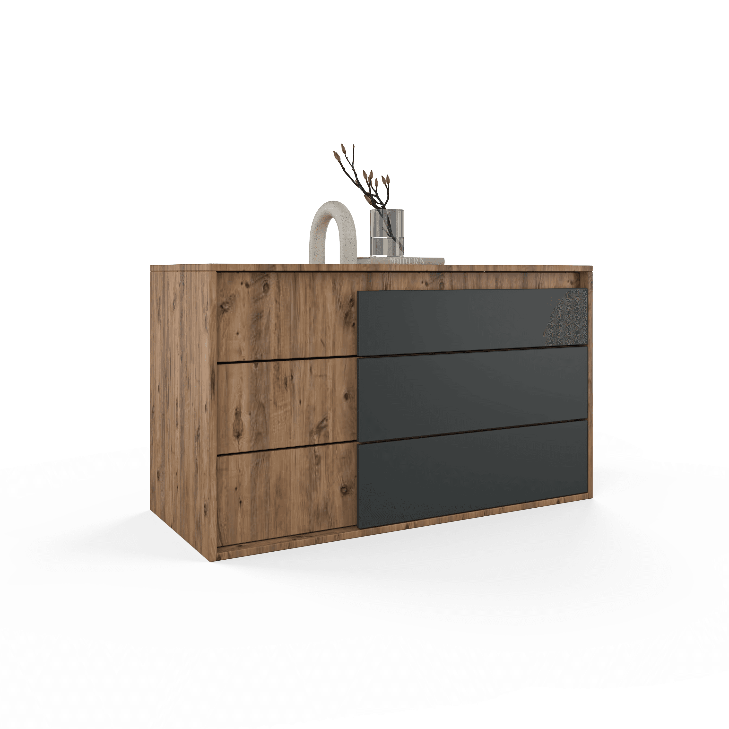 Venge Dresser 3 Drawers  - Atlantic Pine Color-Anthracite