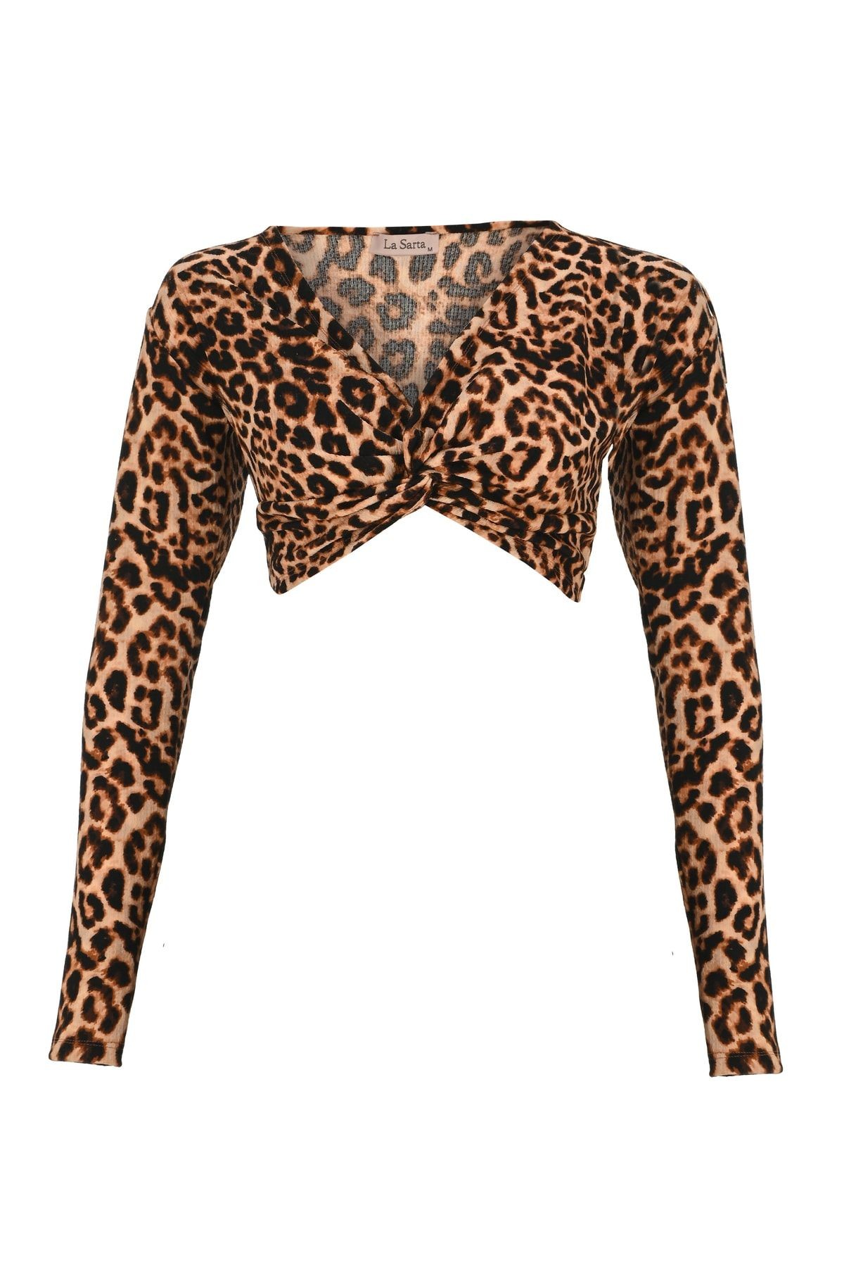 Mykonos Önden Büzgülü Crop Top - Leopar