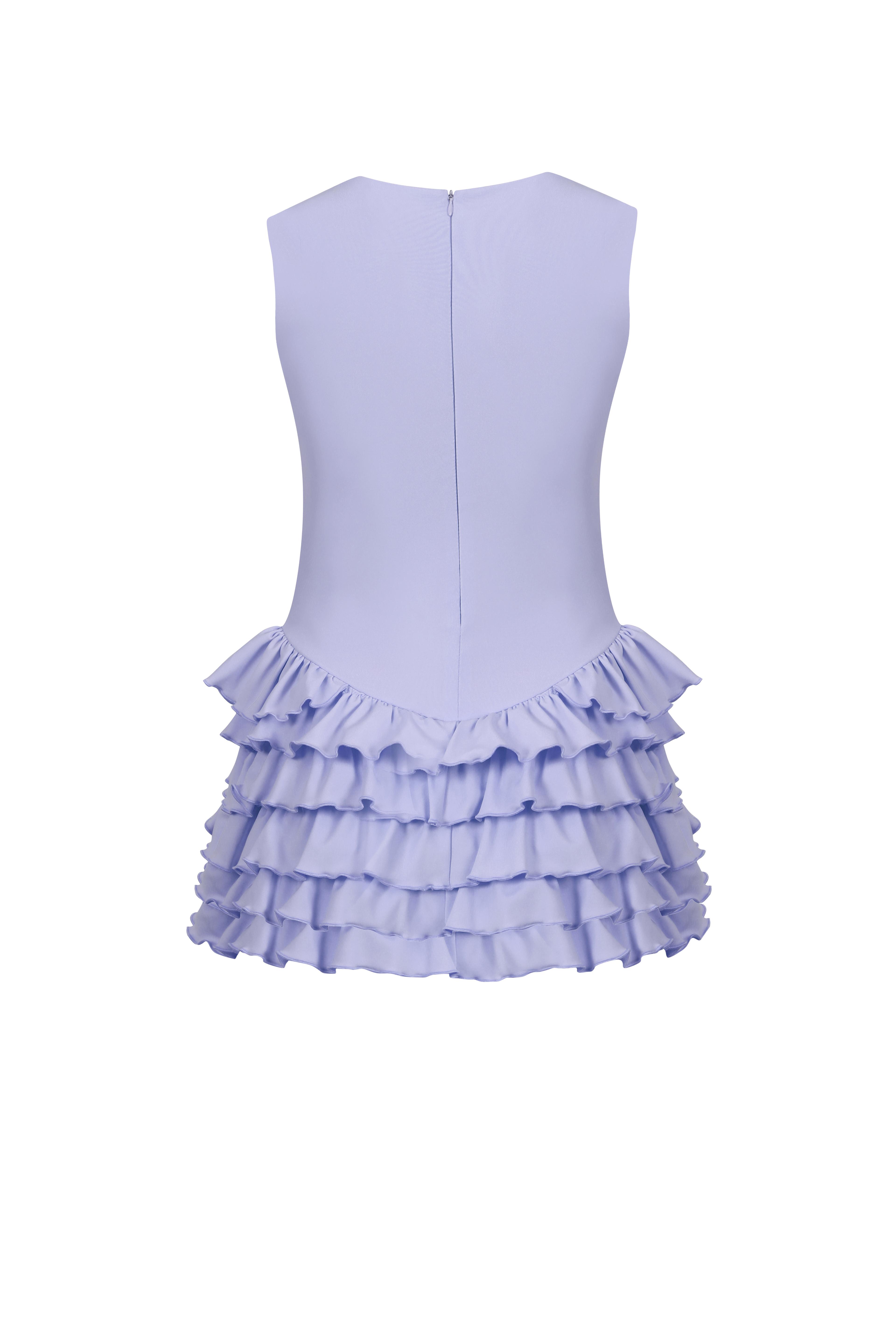 Sardinya Halter Yaka Fırfırlı Şortlu Elbise - Lila