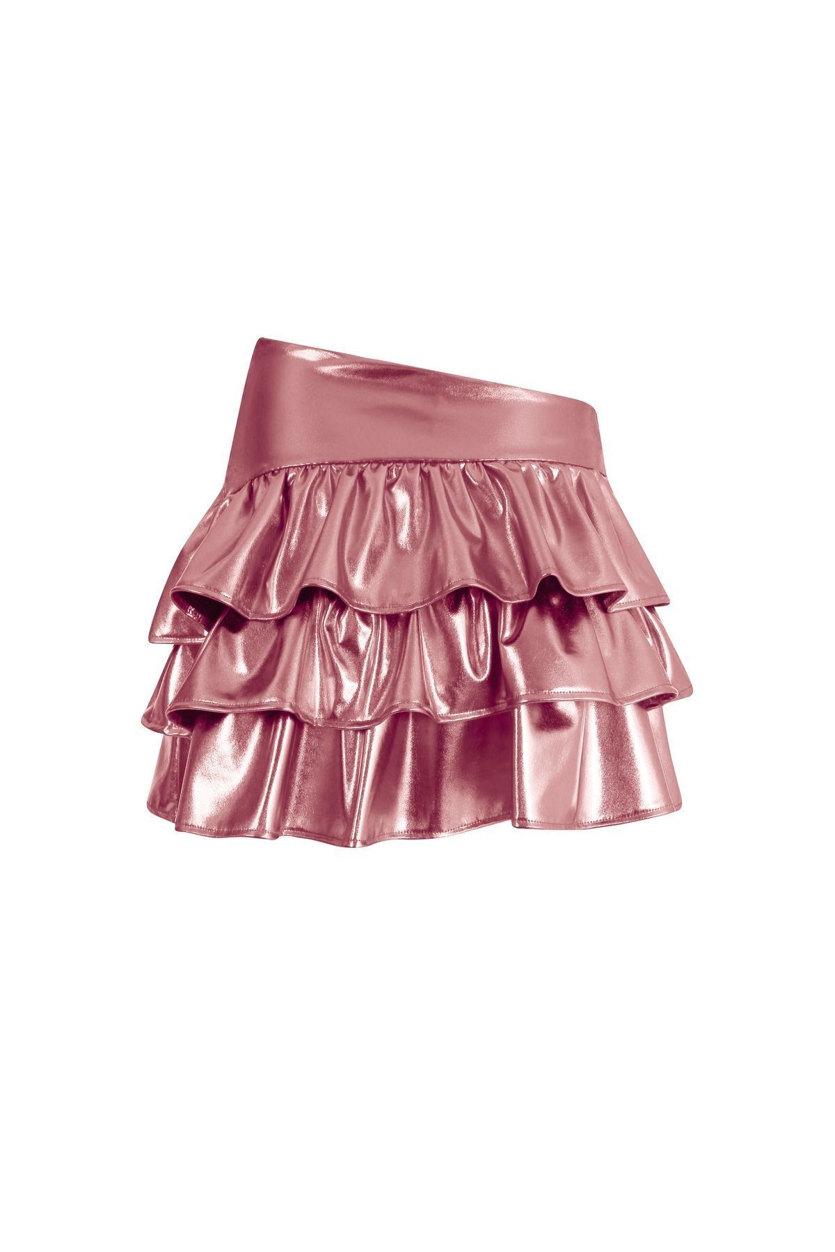 Dolce Fırfırlı Parlak Toz Pembe Şort Etek