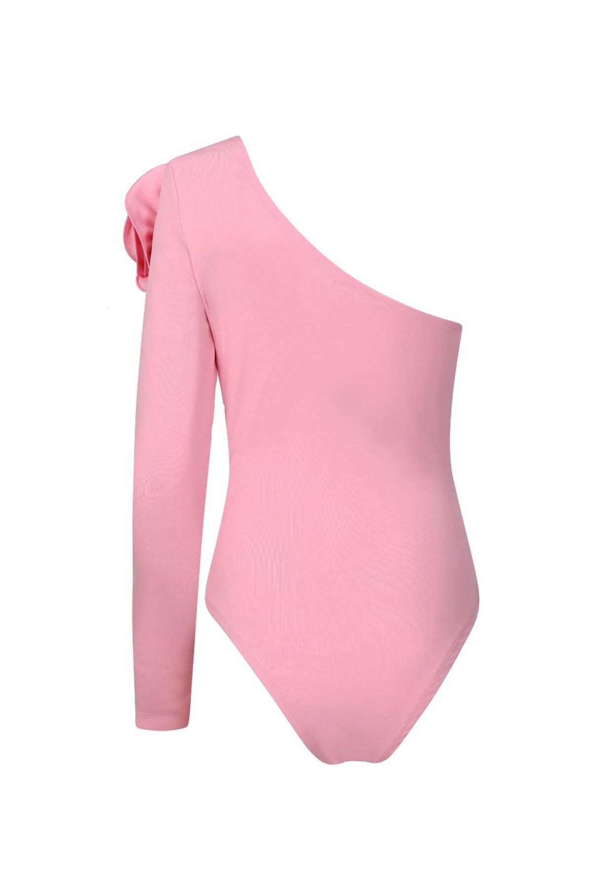 Elba Gül Detaylı Pembe Bodysuit