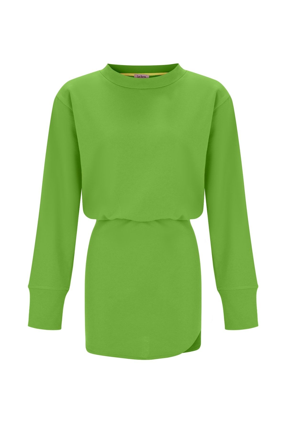 Luna Mini Yırtmaç Detaylı Uzun Kollu Sweat Yeşil Elbise