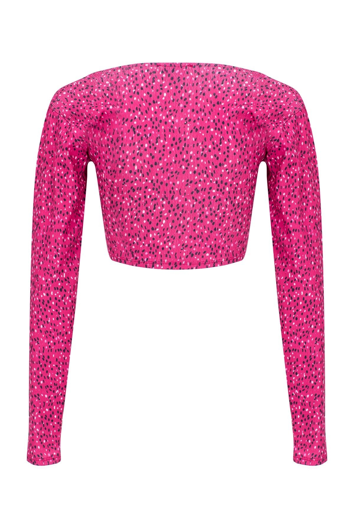 Mykonos Önden Büzgülü Crop Top - Pembe