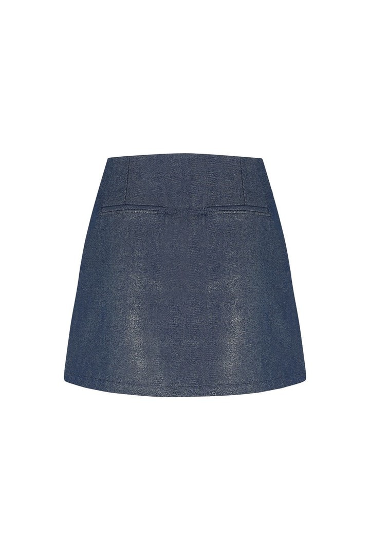 Rapollo Denim Lacivert Varak Baskılı Parlak Etek