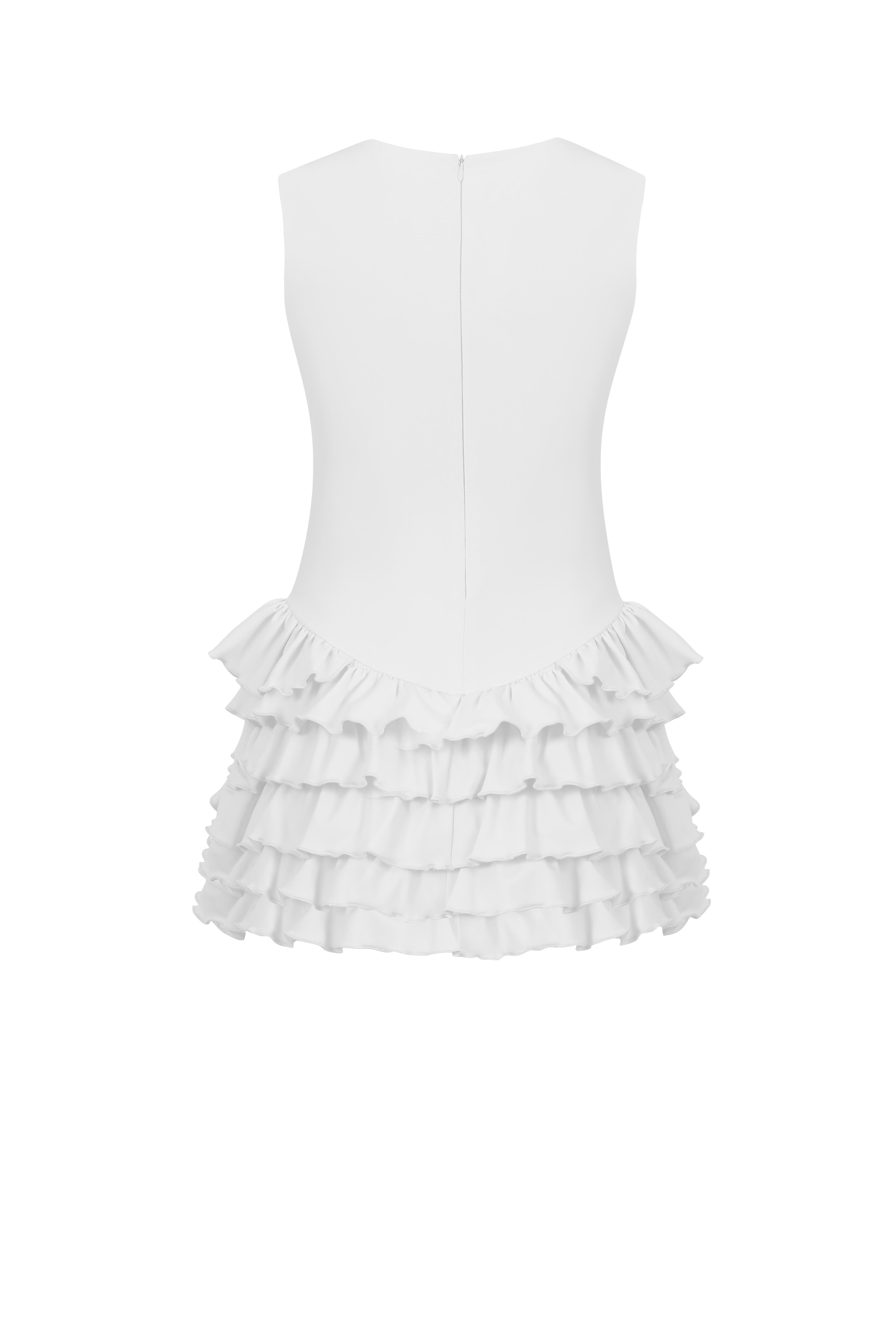 Sardinya Halter Yaka Fırfırlı Şortlu Elbise - Beyaz