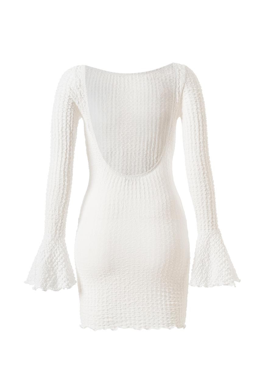 Fleur Dress Sırtı Açık Beyaz Mini Elbise