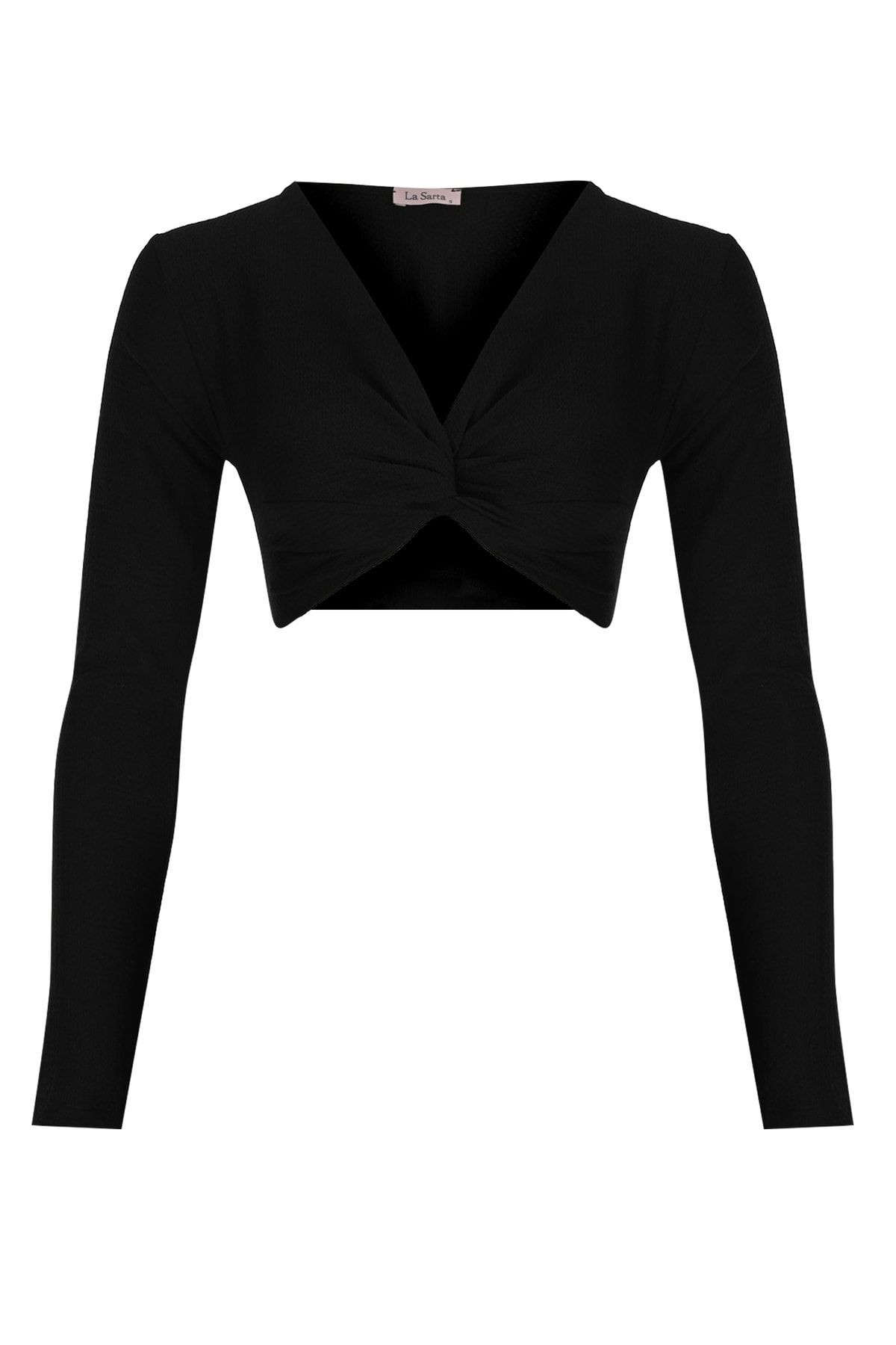 Mykonos Önden Büzgülü Crop Top - Siyah