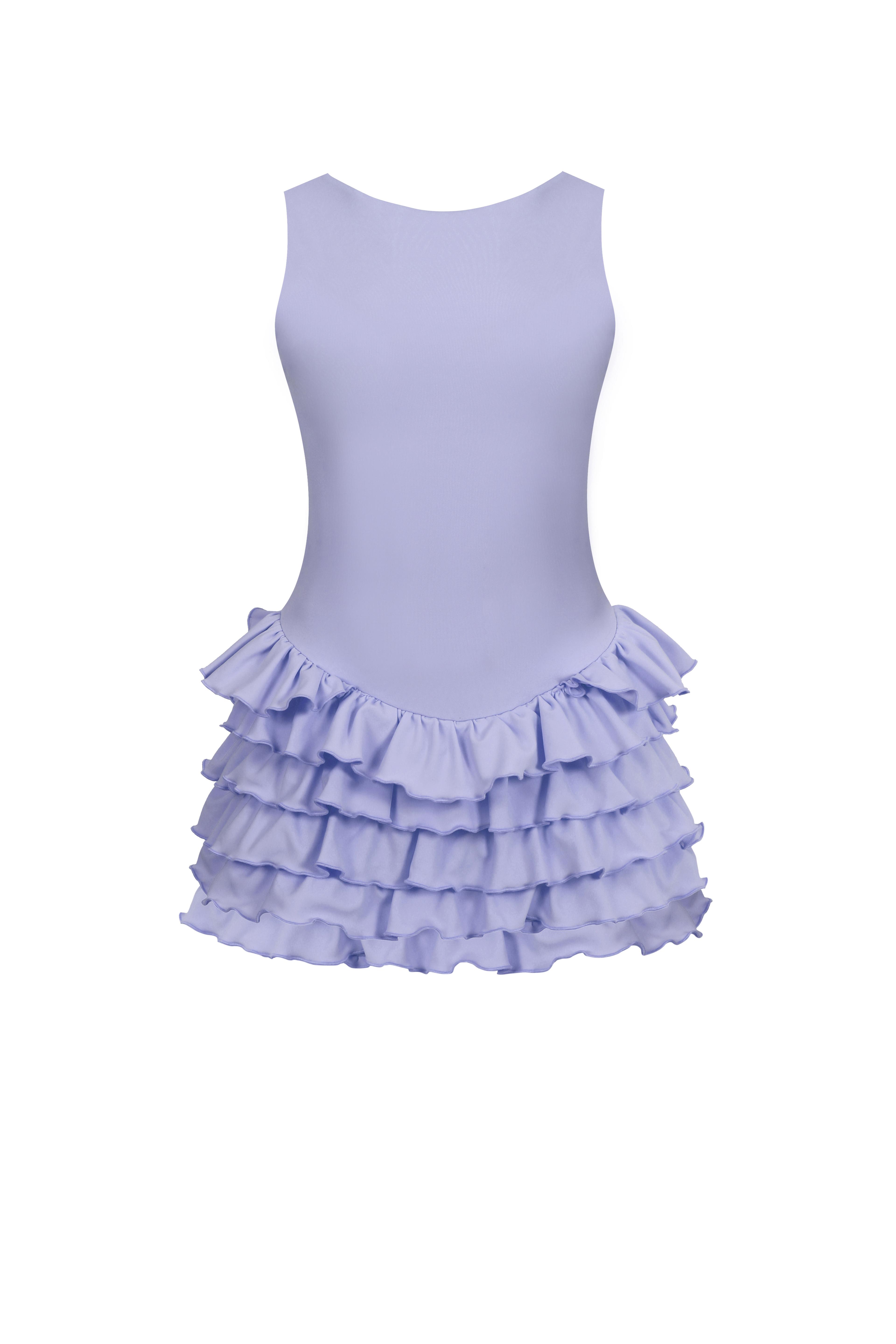 Sardinya Halter Yaka Fırfırlı Şortlu Elbise - Lila
