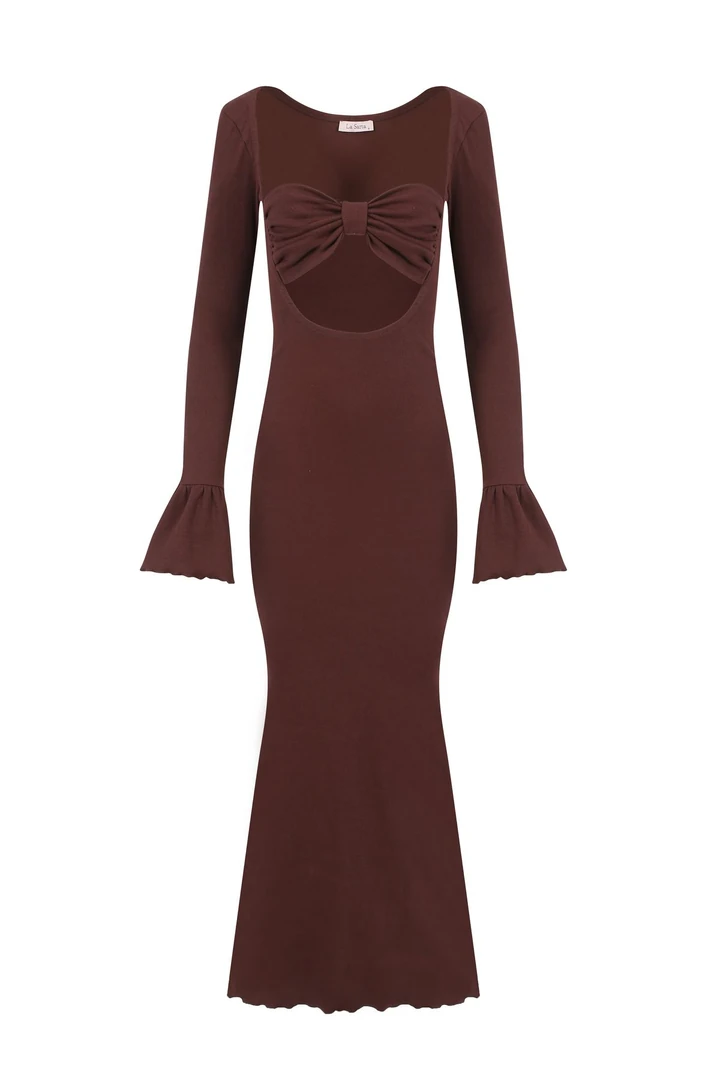 Alicante Chest Detailed Camisole Long Dress - Kahverengi
