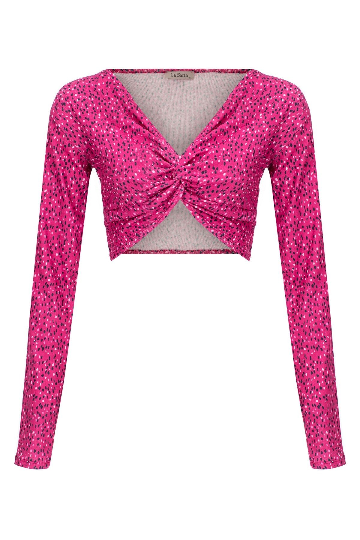 Mykonos Önden Büzgülü Crop Top - Pembe