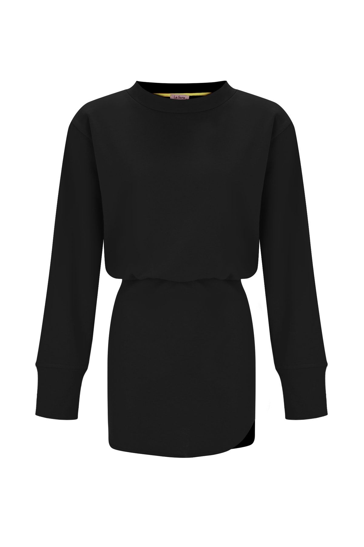 Luna Mini Yırtmaç Detaylı Uzun Kollu Sweat Siyah Elbise