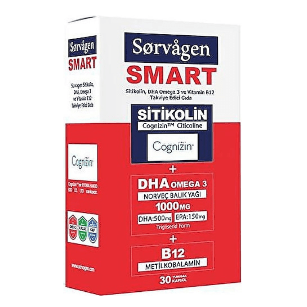 Sorvagen Smart Sitikolin DHA Omega 3 ve B12 30 Kapsül