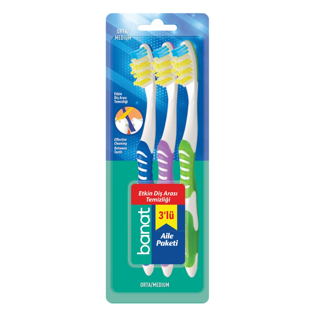 Banat Etki Diş Temizliği Diş Fırçası Orta 3'lü Aile Paketi