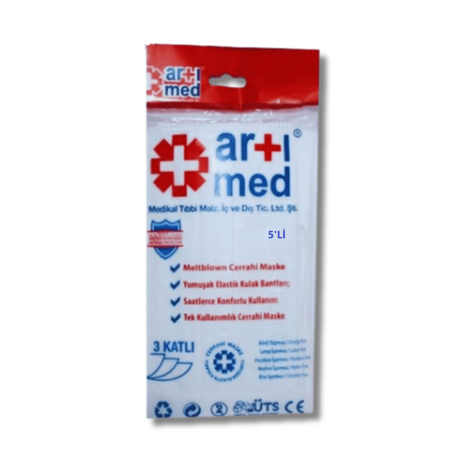 Artımed 3 Katlı Meltblown Kulak Bantlı Ultrasonik Cerrahi Maske Telli 5'li (ÜTS Kayıtlı)