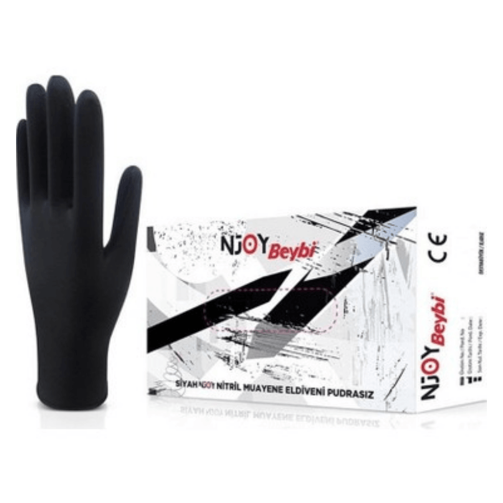 Beybi Njoy Nitril Eldiven Pudrasız Siyah Large 100'lü