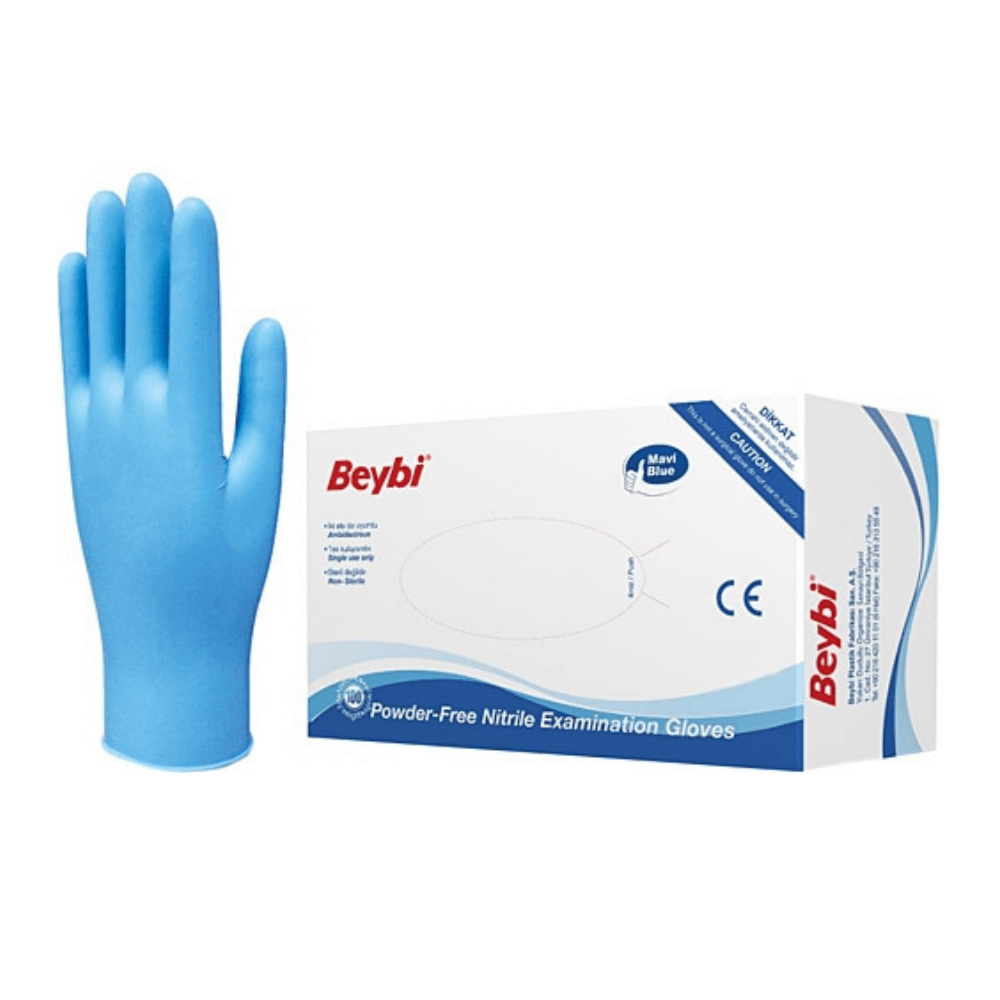 Beybi Nitril Mavi Pudrasız Eldiven Large 100'lü