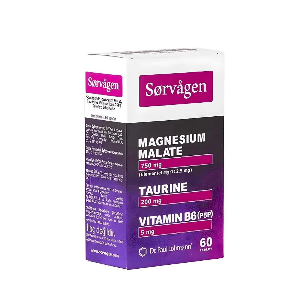 Sorvagen Magnezyum Malat Taurin ve Vitamin B6 P5P 60 Tablet