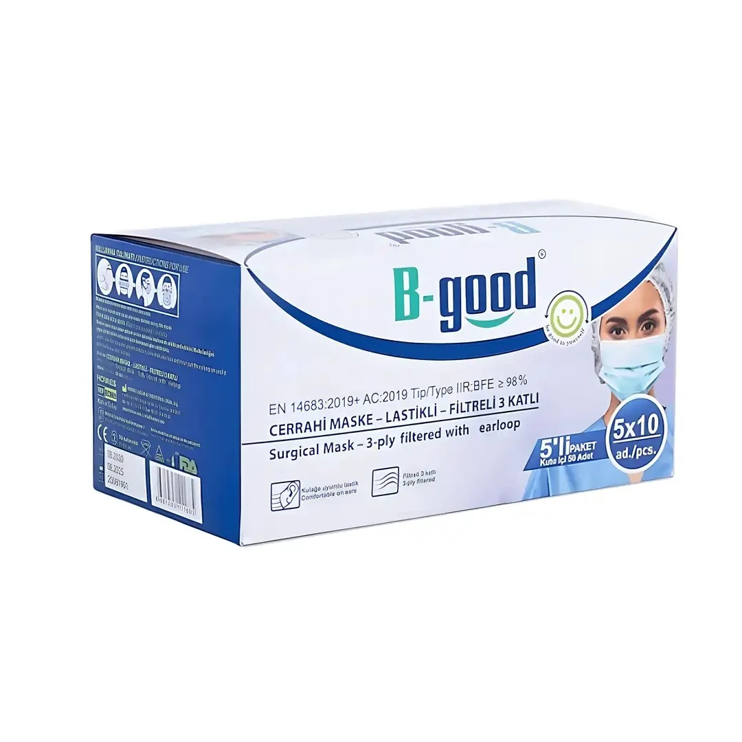 B-Good 3 Katlı Tekli Paketlenmiş Cerrahi Maske Telli 50'li