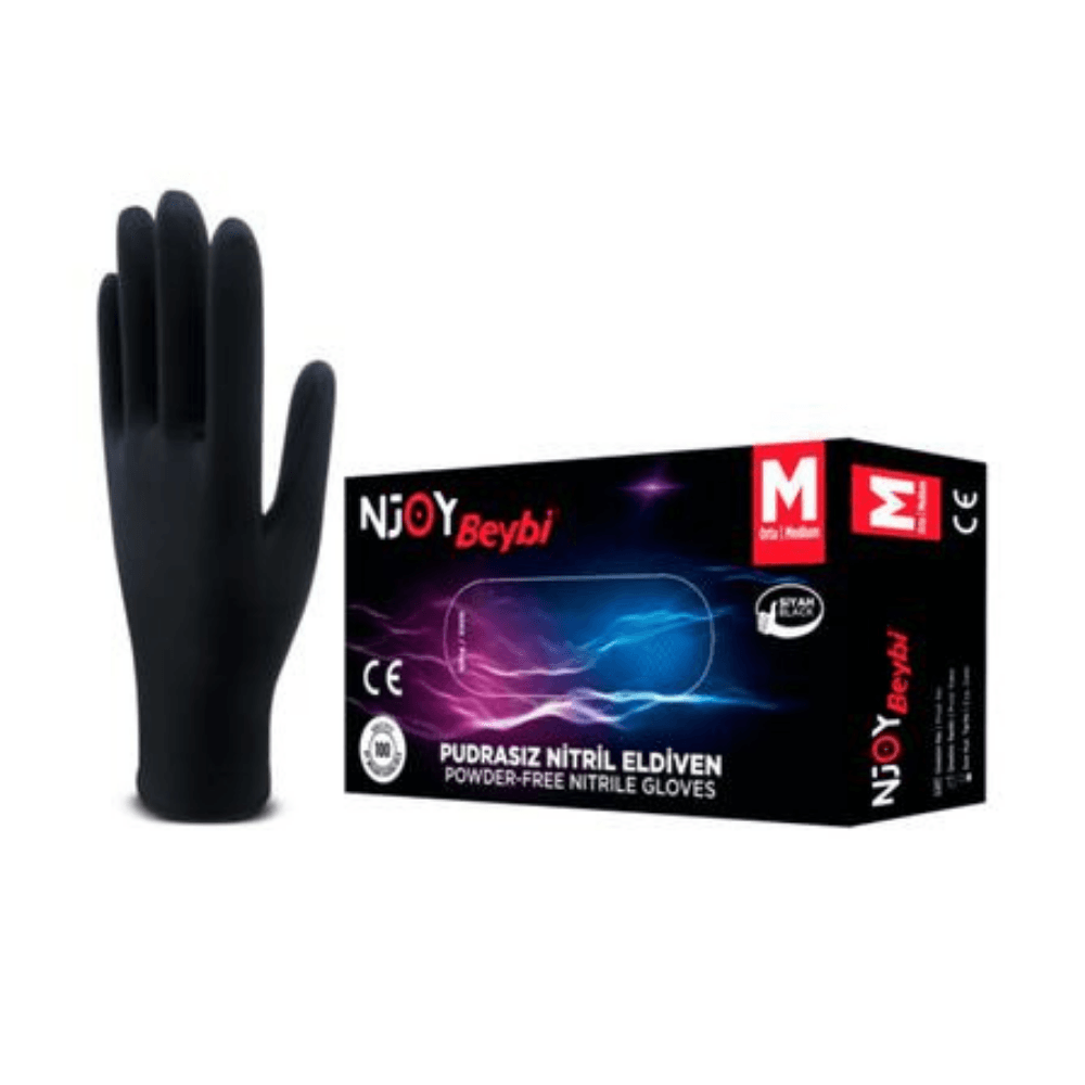 Beybi Njoy Nitril Eldiven Pudrasız Siyah Medium 100'lü