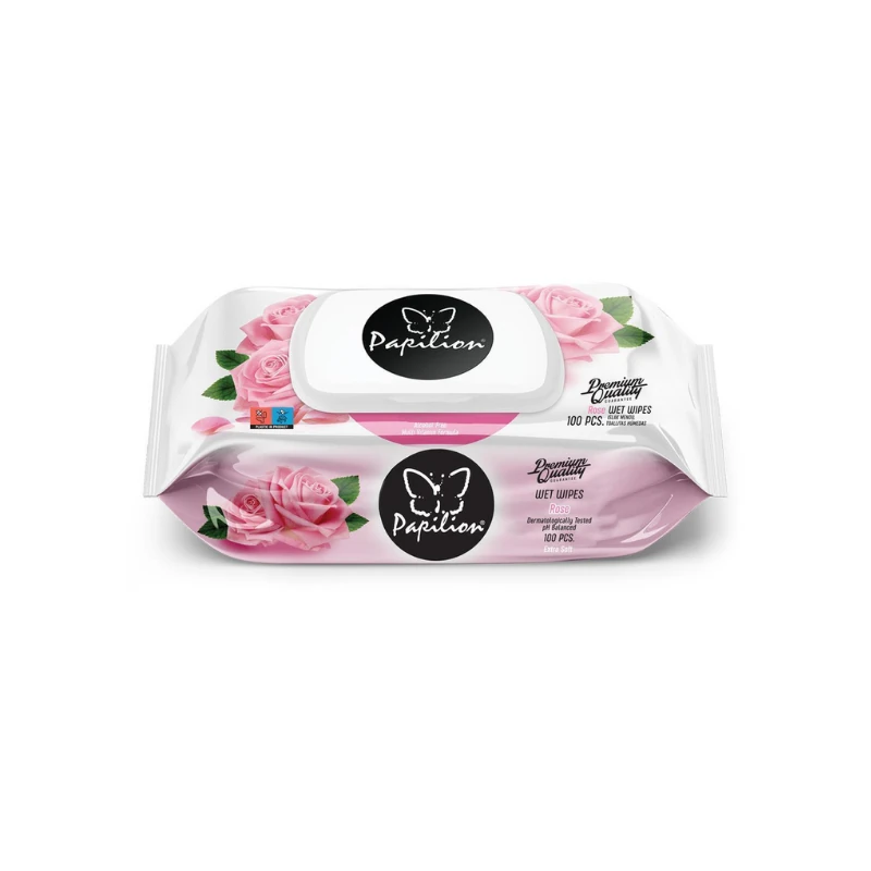 Papilion Gül Kokulu Kapaklı Islak Mendil 100'lü