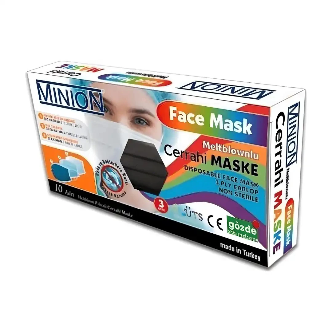 Minion 3 Katlı Meltblown Siyah Cerrahi Maske Telli 10'lu