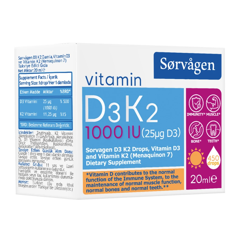 Sorvagen D3K2 Damla 1000 IU 20 ml