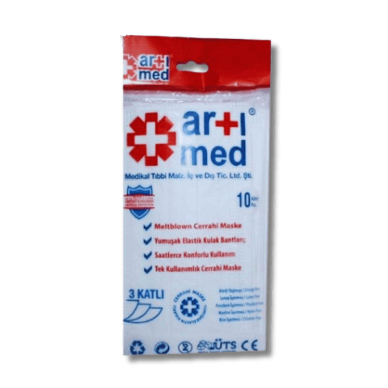 Artımed 3 Meltblown Katlı Kulak Bantlı Ultrasonik Cerrahi Maske Telli 10'lu (ÜTS Kayıtlı)