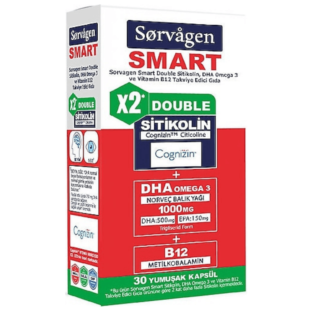 Sorvagen Smart Double Sitikolin Dha Omega 3 ve B12 30 Kapsül