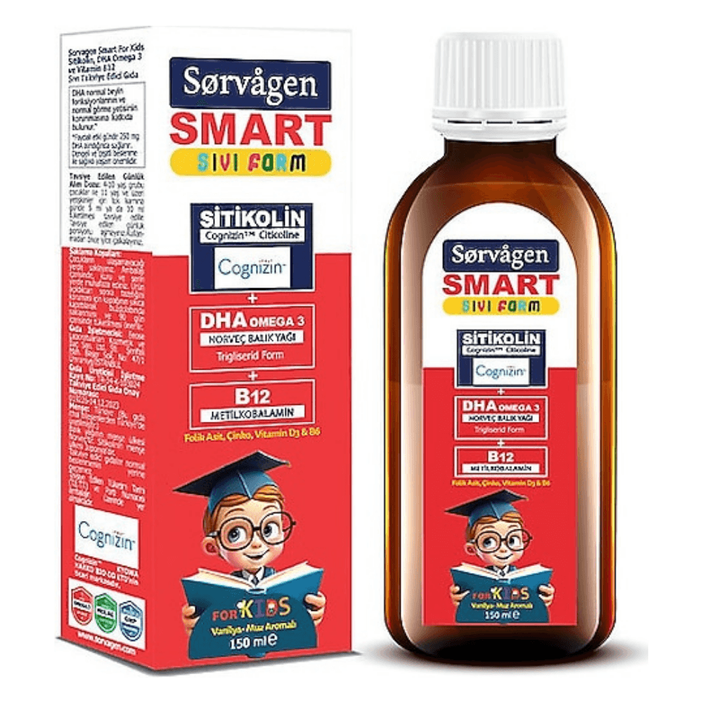 Smart Kids Sıvı Form - Sitikolin DHA Omega 3 Norveç Balavık Yağı ve B12 - 150 ml