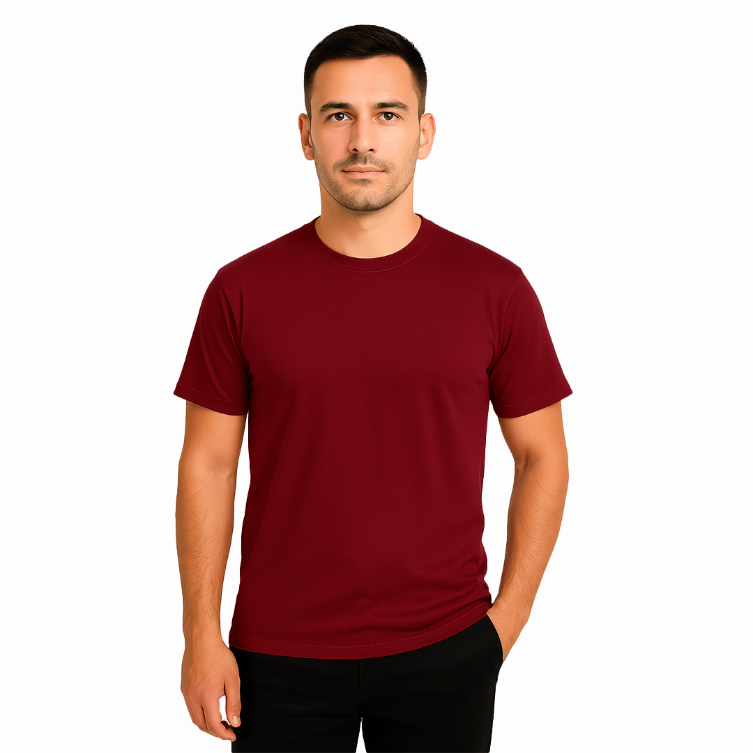Sıfır Yaka Tişört - Bordo