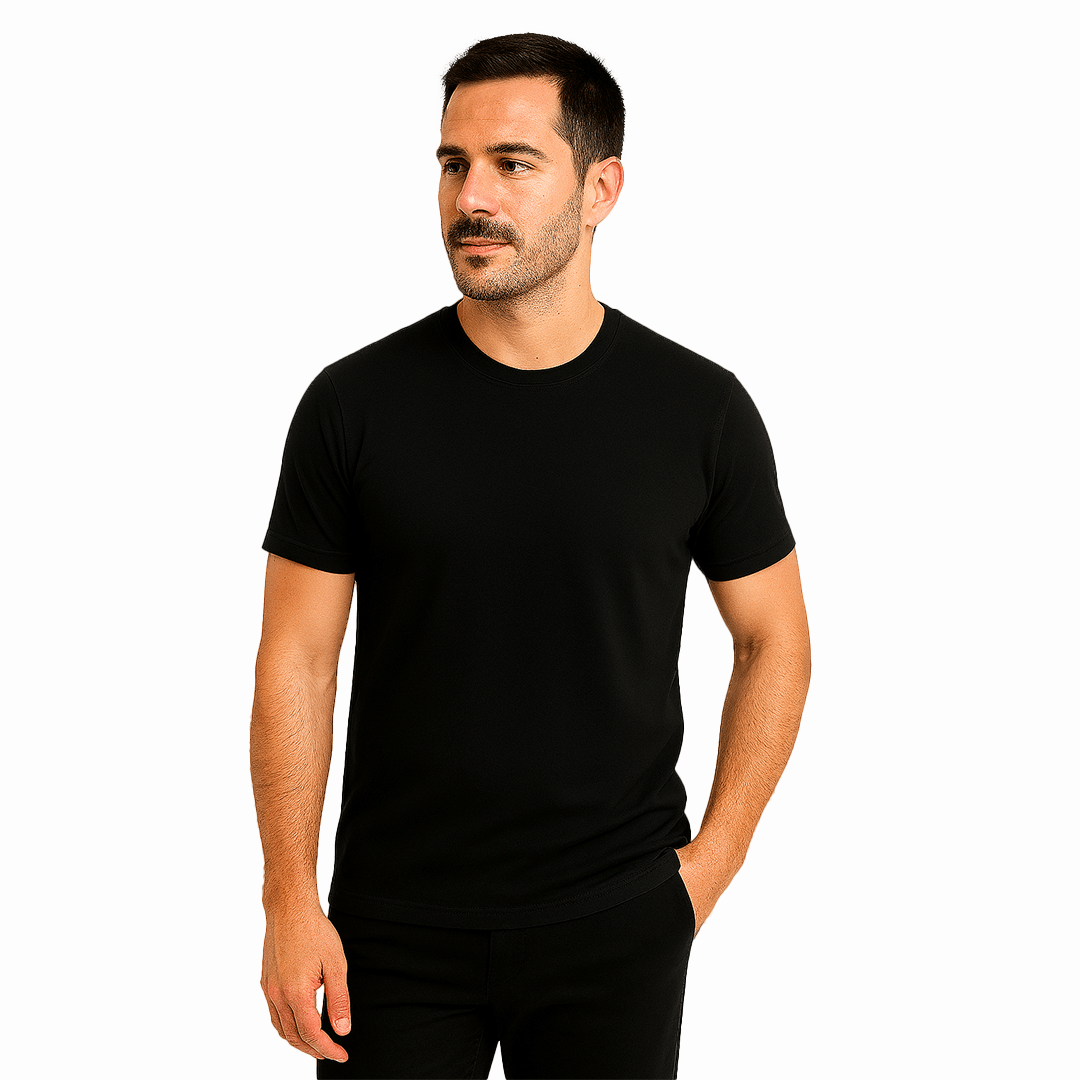 Sıfır Yaka Tişört - Siyah