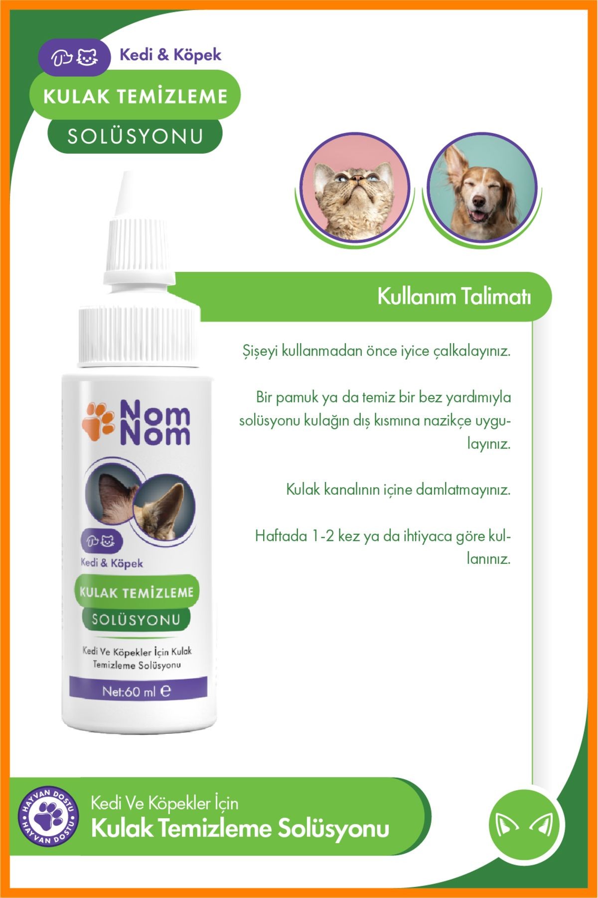 Kedi ve Köpek Kulak Temizleme Solüsyonu 60 ml – Kulak Kiri ve Önlemeye Yardımcı Bakım