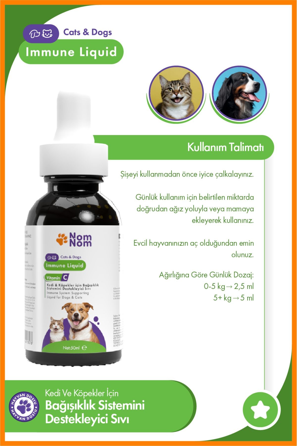 Kedi ve Köpek Immune Liquid 50 ml – Bağışıklık Sistemi Destekleyici, C Vitaminli