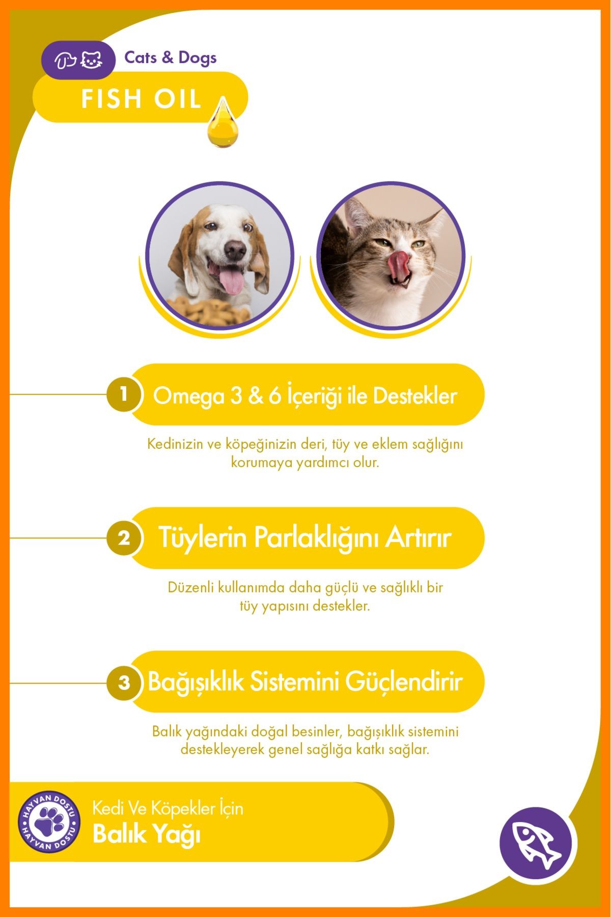 Kedi ve Köpek Fish Oil 200 ml – Deri, Tüy ve Eklem Sağlığını Destekleyici Omega-3 & 6 Balık Yağı