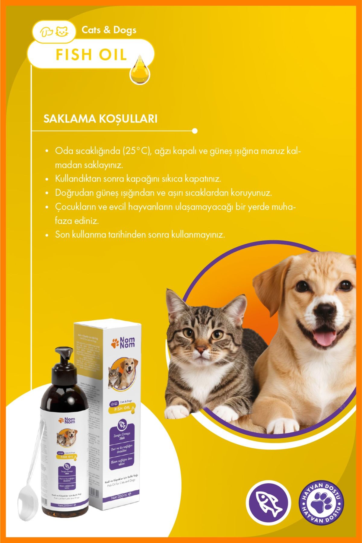 Kedi ve Köpek Fish Oil 200 ml – Deri, Tüy ve Eklem Sağlığını Destekleyici Omega-3 & 6 Balık Yağı