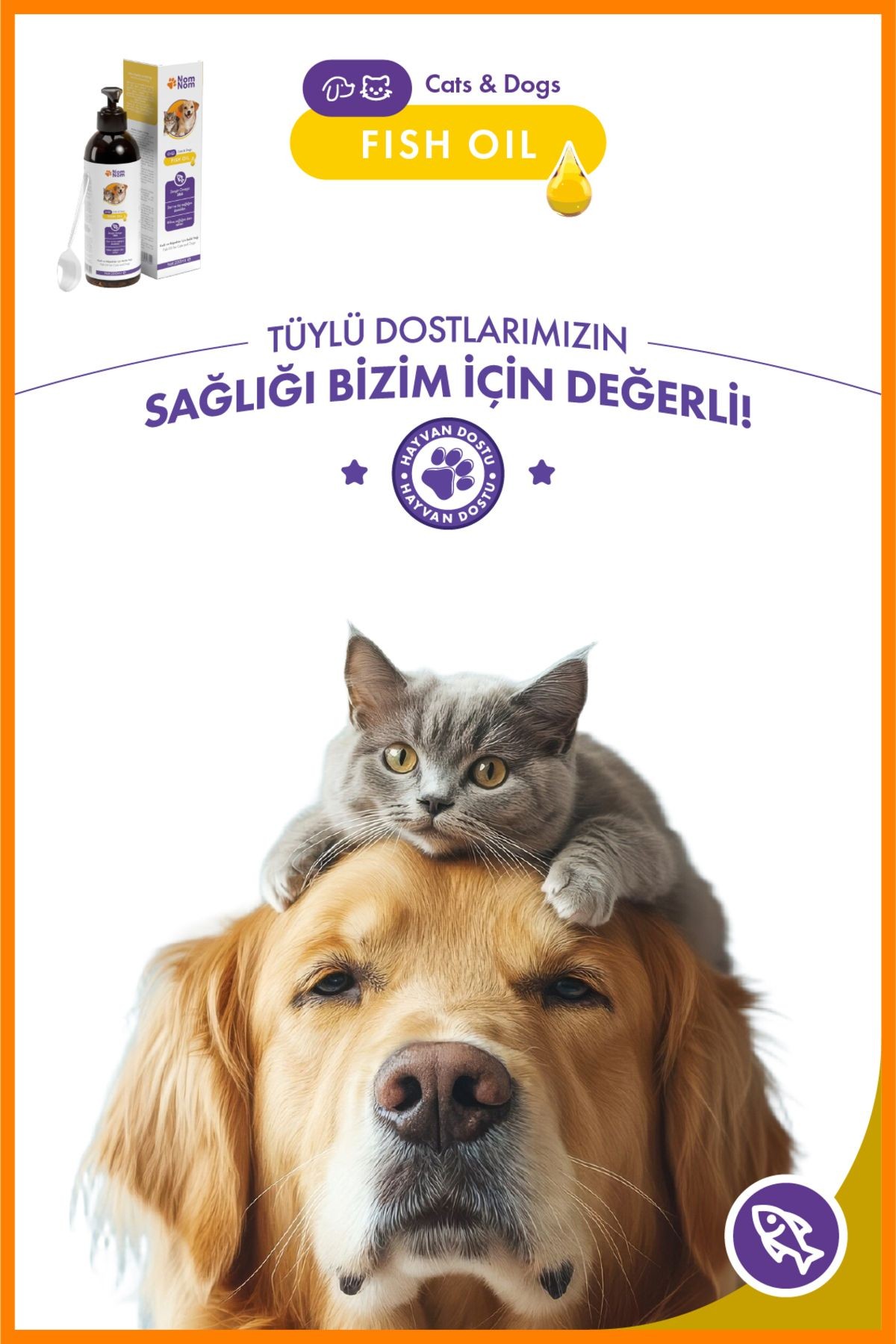 Kedi ve Köpek Fish Oil 200 ml – Deri, Tüy ve Eklem Sağlığını Destekleyici Omega-3 & 6 Balık Yağı