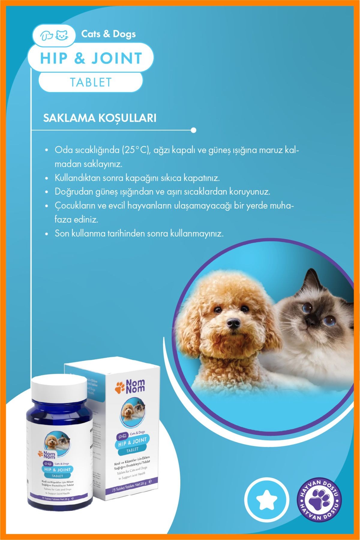 Kedi ve Köpek Hip & Joint Glukozamin Tablet 75'li – Eklem Sağlığını Destekler