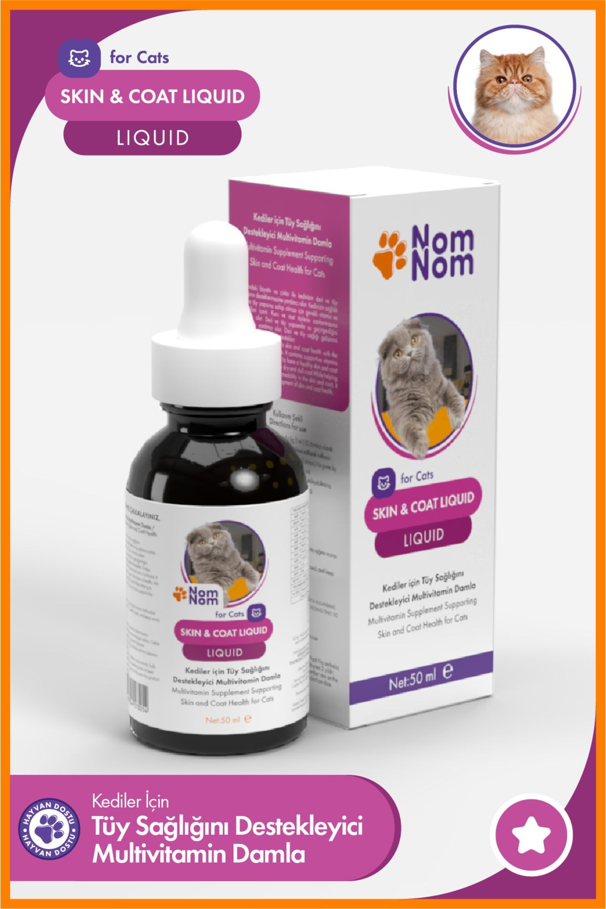 Kedi Skin & Coat Liquid – Tüy Sağlığını Destekleyici Multivitamin Damla