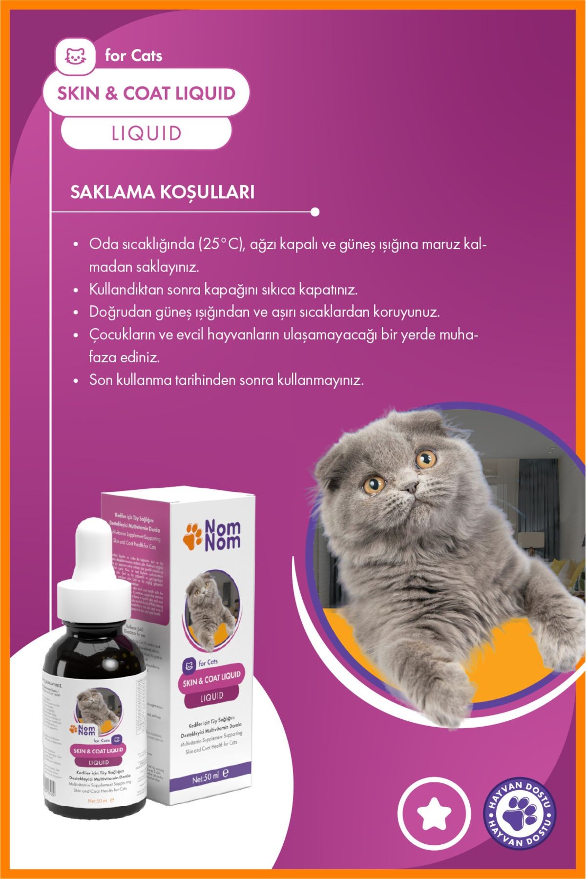 Kedi Skin & Coat Liquid – Tüy Sağlığını Destekleyici Multivitamin Damla