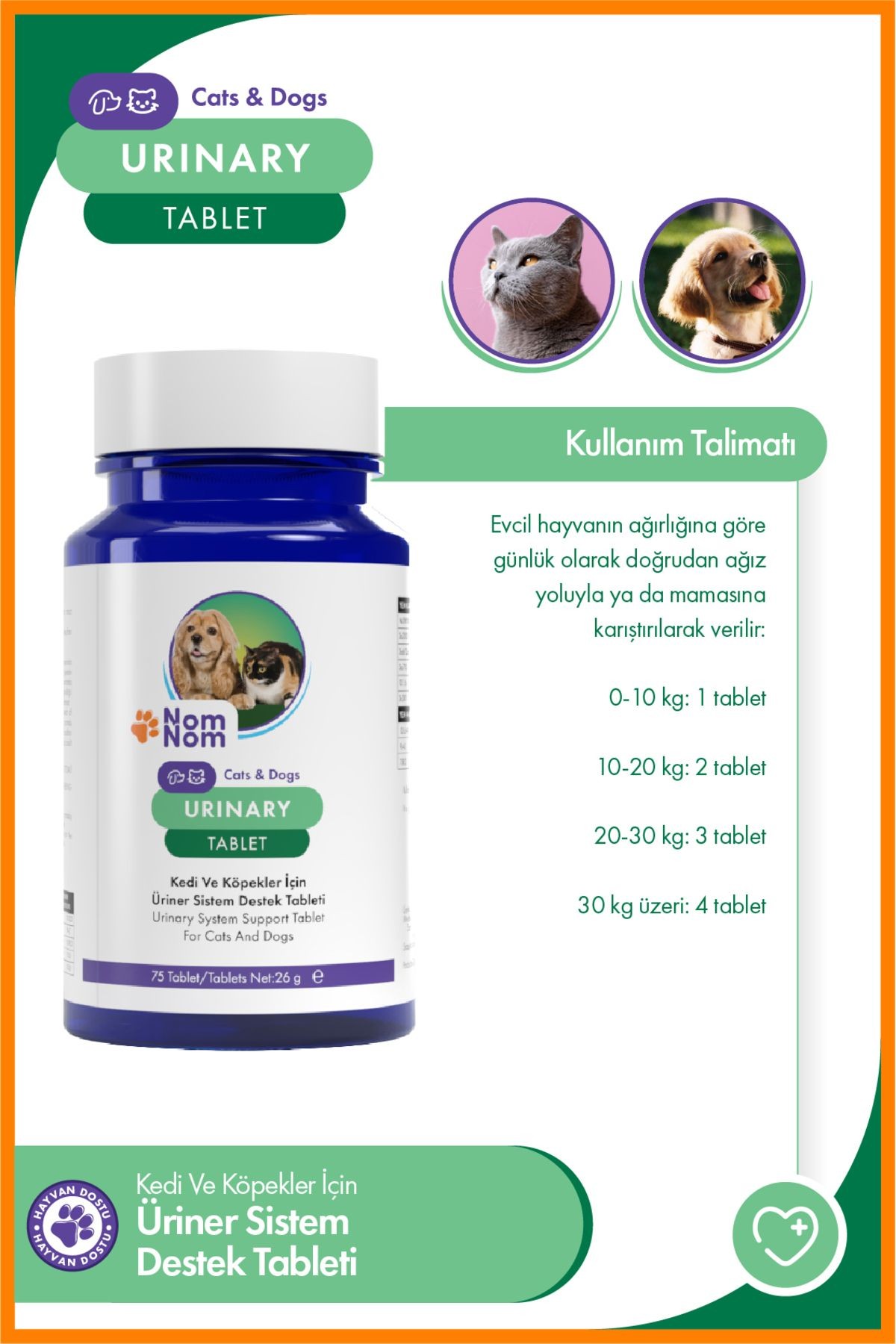 Kedi ve Köpek Urinary Tablet 75’li – İdrar Yolu Sağlığını Destekleyici Takviye