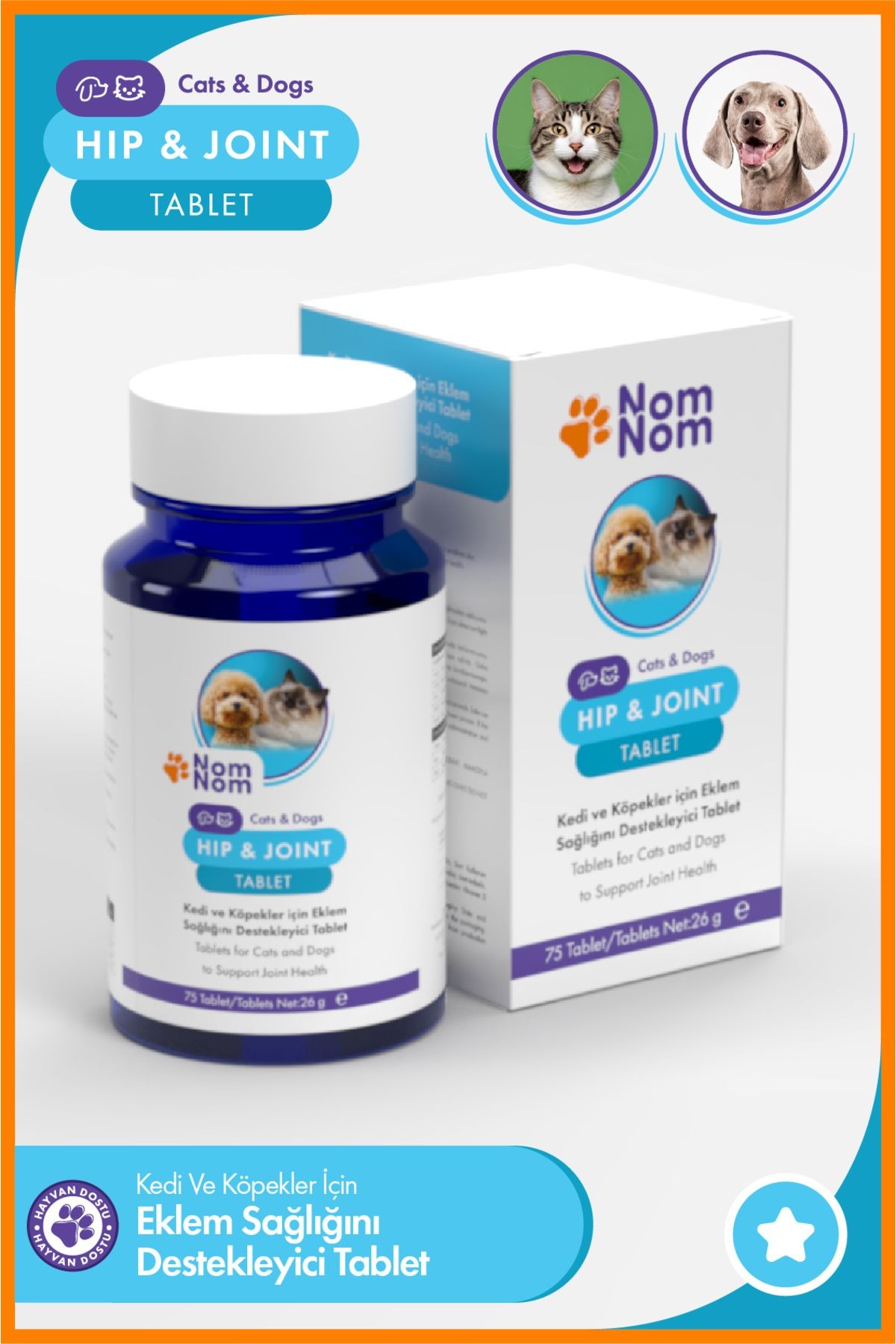 Kedi ve Köpek Hip & Joint Glukozamin Tablet 75'li – Eklem Sağlığını Destekler