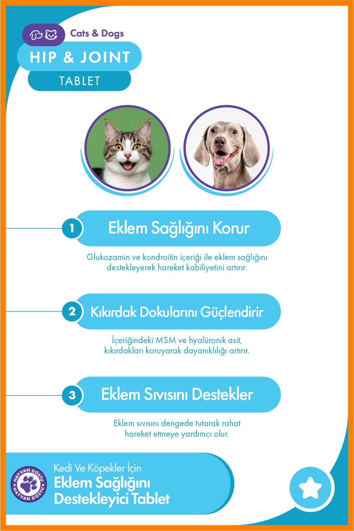 Kedi ve Köpek Hip & Joint Glukozamin Tablet 75'li – Eklem Sağlığını Destekler