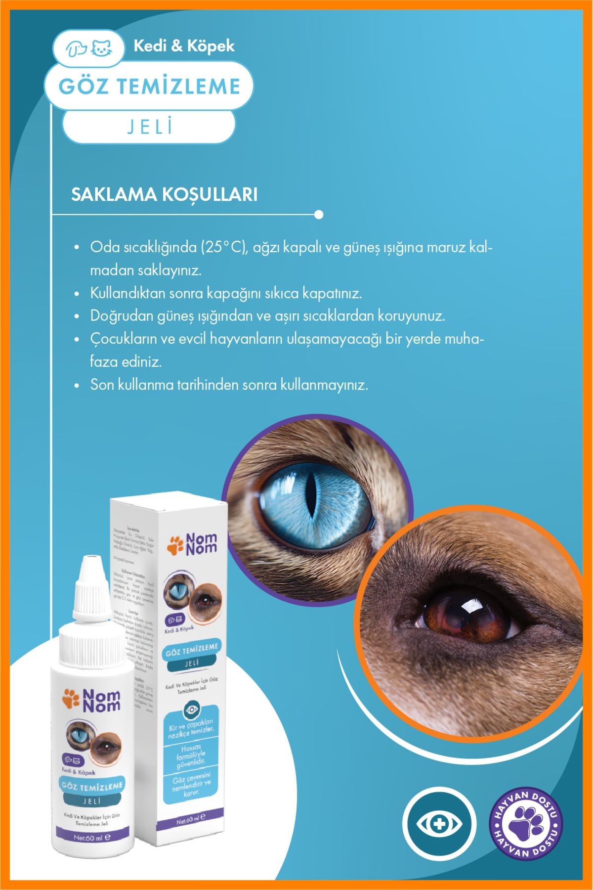 Kedi ve Köpek Göz Temizleme Jeli 60 ml – Çapaklanma ve Önlemeye Yardımcı Göz Bakımı
