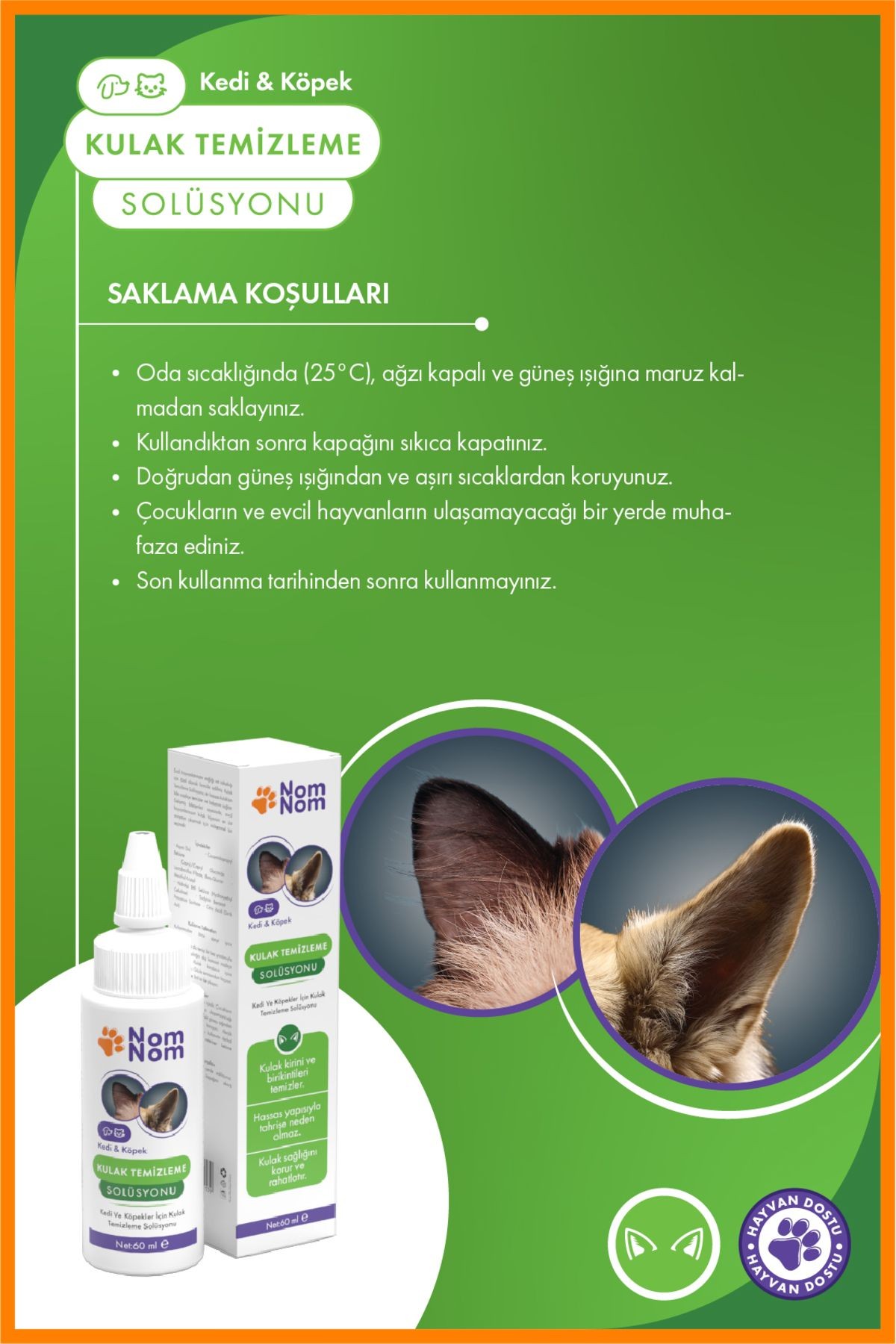 Kedi ve Köpek Kulak Temizleme Solüsyonu 60 ml – Kulak Kiri ve Önlemeye Yardımcı Bakım