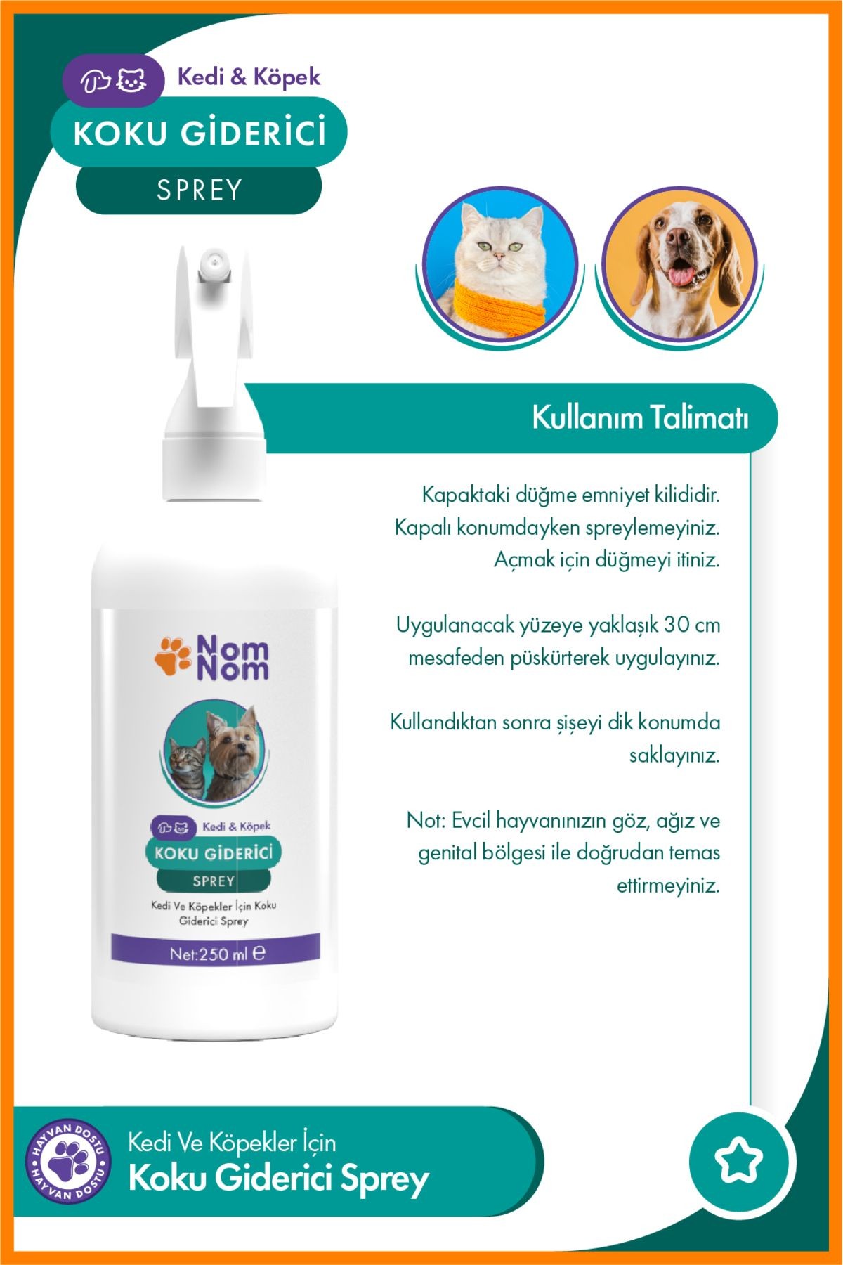 Kedi ve Köpek Koku Giderici Sprey 250 ml – İdrar Kokusu ve Lekelere Karşı Etkili Çözüm