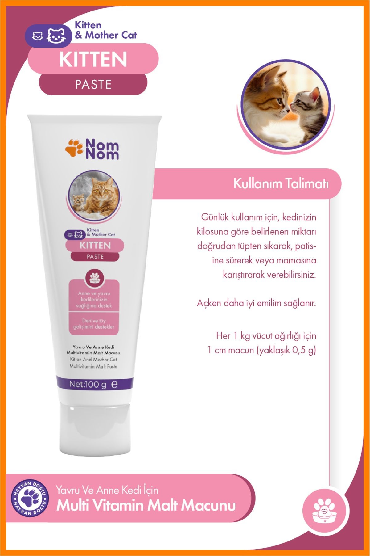 Kitten Paste 100 Gr – Yavru ve Anne Kediler İçin Multivitamin ve Malt Macunu