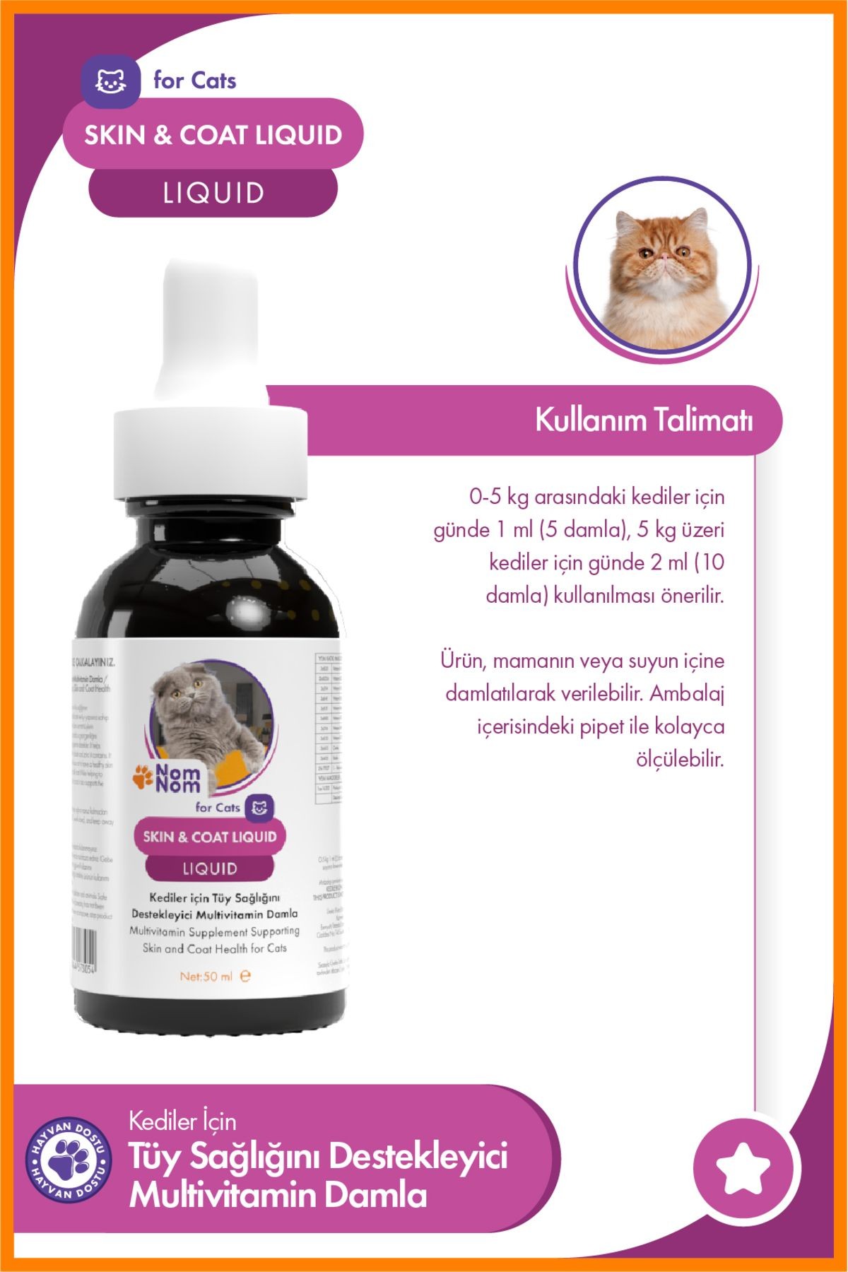 Kedi Skin & Coat Liquid – Tüy Sağlığını Destekleyici Multivitamin Damla