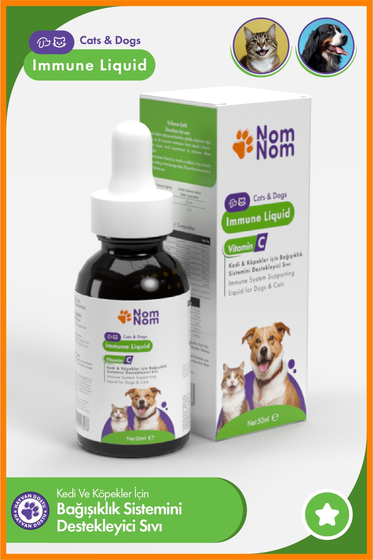 Kedi ve Köpek Immune Liquid 50 ml – Bağışıklık Sistemi Destekleyici, C Vitaminli