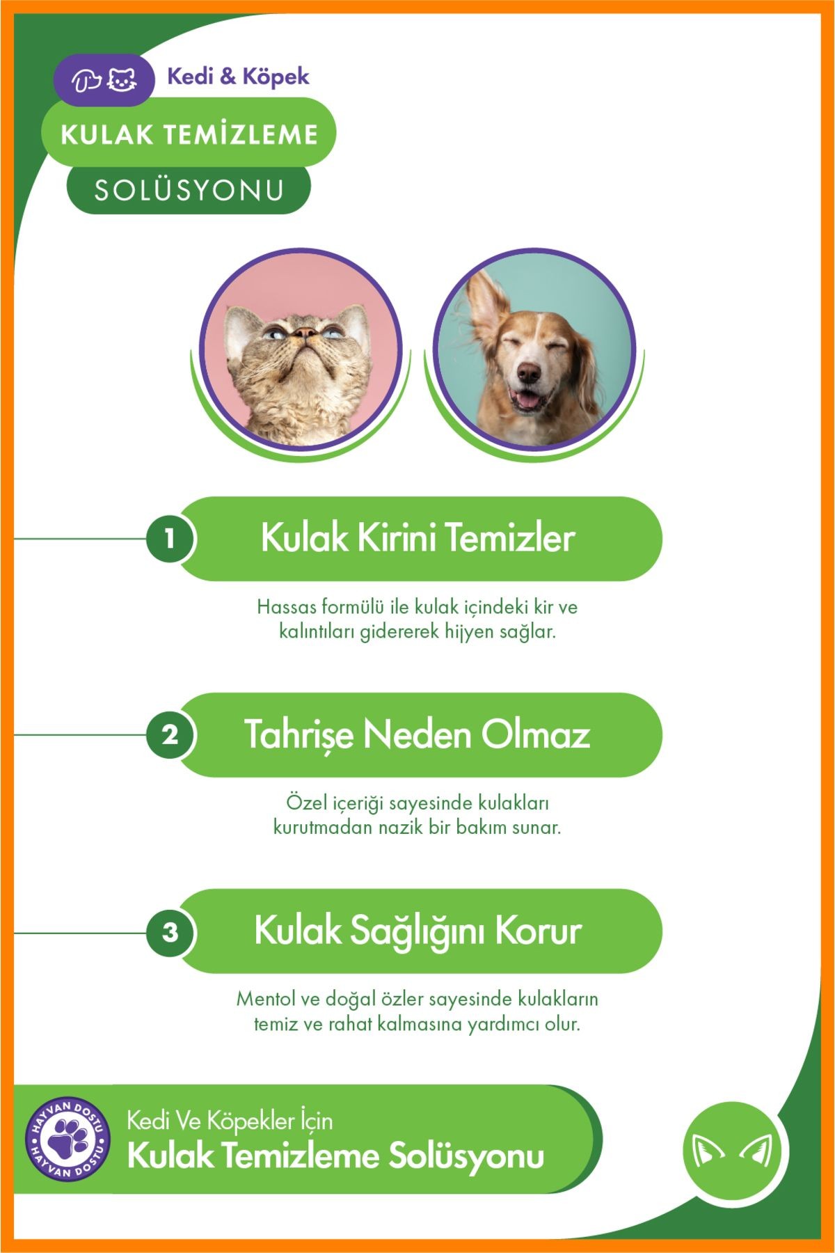 Kedi ve Köpek Kulak Temizleme Solüsyonu 60 ml – Kulak Kiri ve Önlemeye Yardımcı Bakım