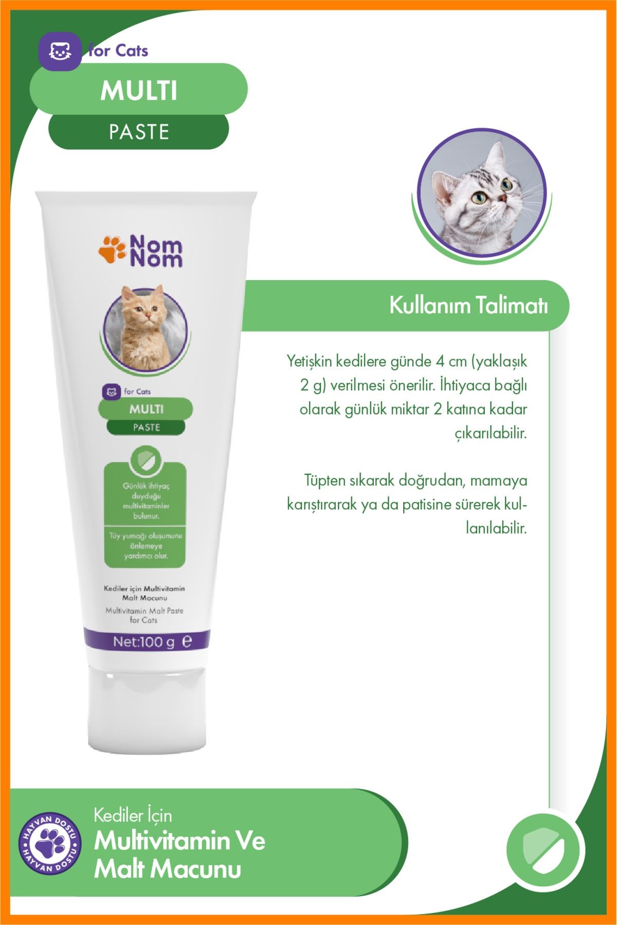 Multi Paste 100 gr – Tüm Kediler İçin Multivitamin, Tüy ve Bağışıklık Desteği Sunan Malt Macun